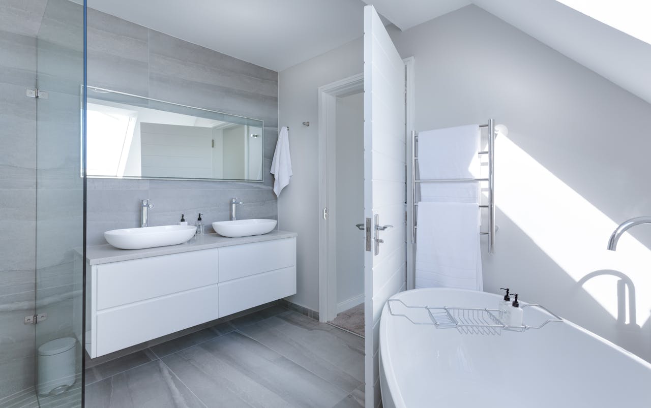Master bathroom remodel with walk-in shower and heated tile floor