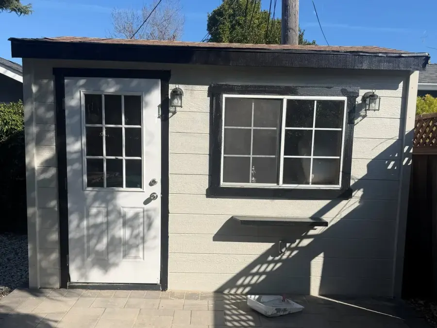 After: Shed Siding & Trim Rebuild in Bay Area — termite and water damage