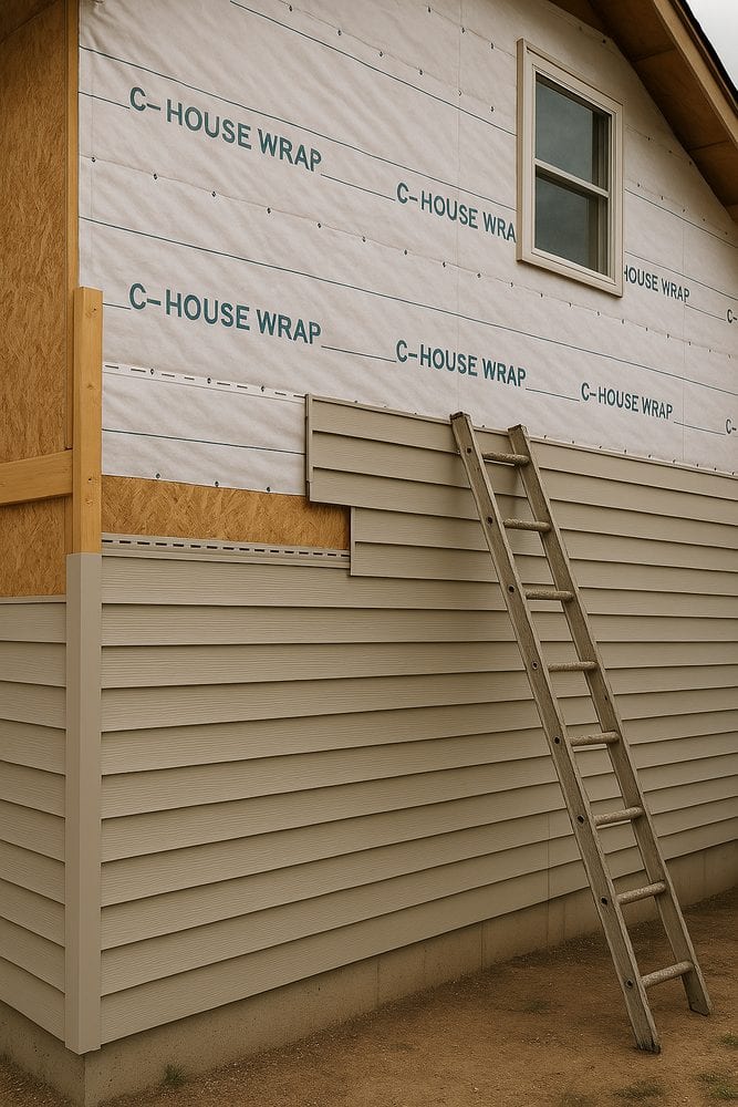 New lap siding going on over house wrap by IronNest Construction